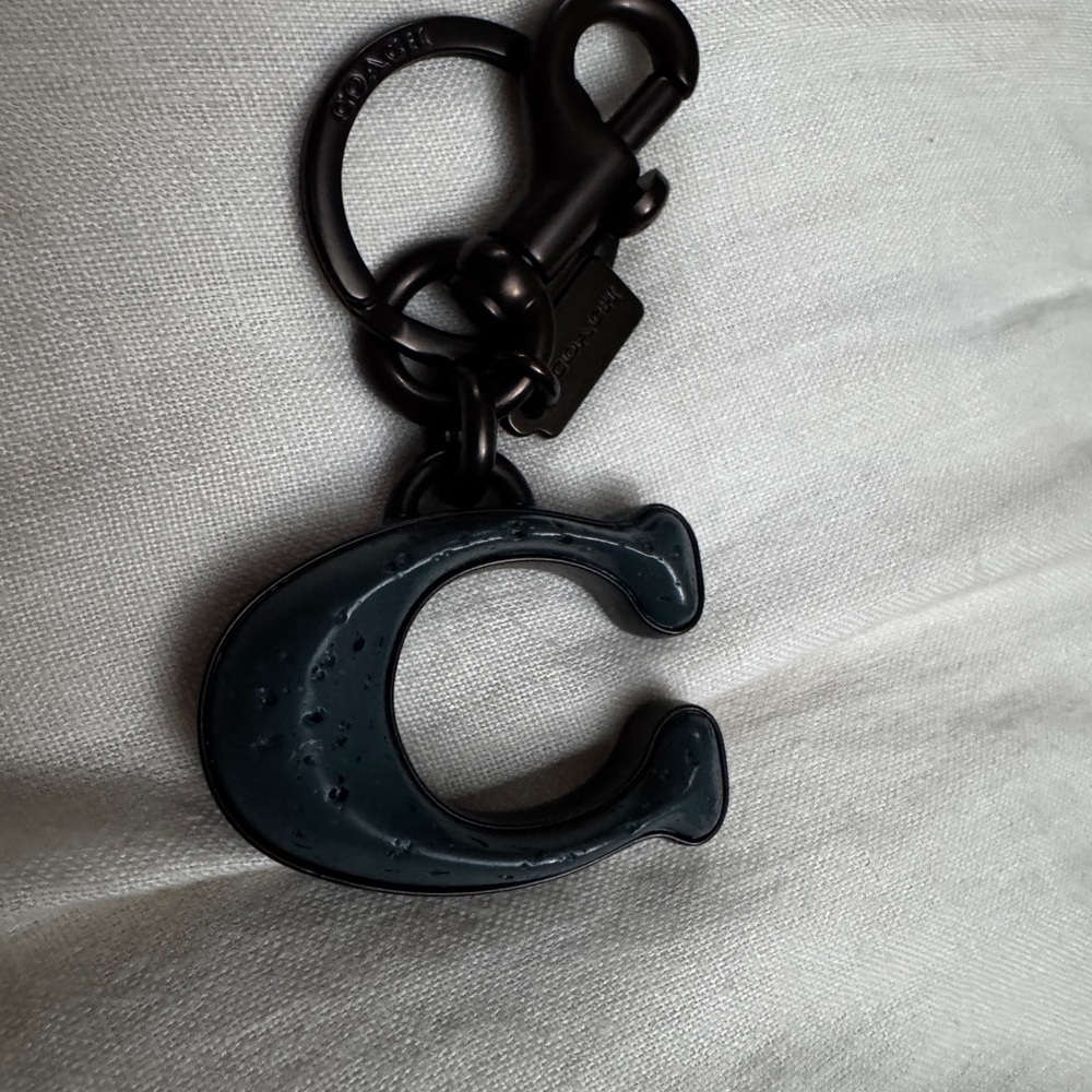 Coach Black Keychain with Green Letter C